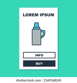 Filled outline Thermos container icon isolated on turquoise background. Thermo flask icon. Camping and hiking equipment.  Vector