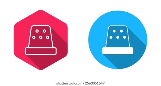 Filled and outline Thimble for sewing icon isolated with long shadow background.  Vector