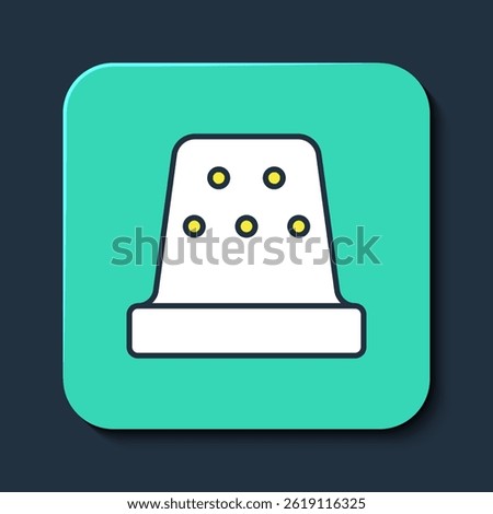 Filled outline Thimble for sewing icon isolated on blue background. Turquoise square button. Vector