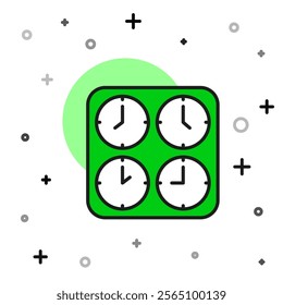 Filled outline Time zone clocks icon isolated on white background.  Vector