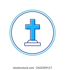 Filled outline Tombstone with cross icon isolated on white background. Grave icon. Happy Halloween party.  Vector
