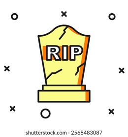 Filled outline Tombstone with RIP written on it icon isolated on white background. Grave icon. Happy Halloween party. Flat filled outline style with shadow. Vector