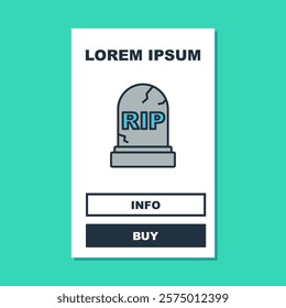 Filled outline Tombstone with RIP written on it icon isolated on turquoise background. Grave icon. Happy Halloween party.  Vector