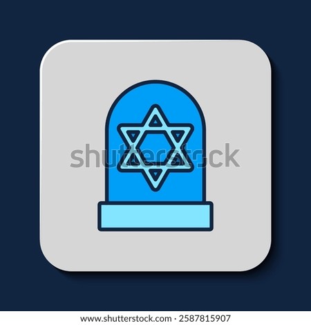 Filled outline Tombstone with star of david icon isolated on blue background. Jewish grave stone. Gravestone icon.  Vector