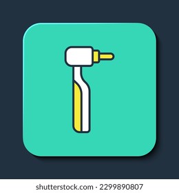 Filled outline Tooth drill icon isolated on blue background. Dental handpiece for drilling and grinding tools. Turquoise square button. Vector