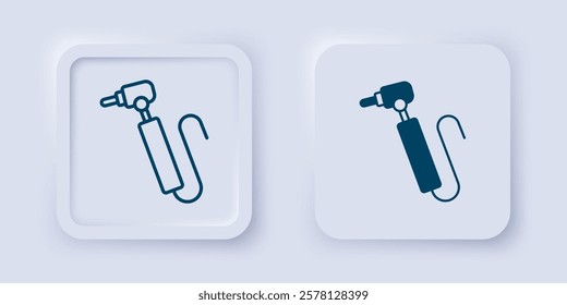 Filled and outline Tooth drill icon isolated on grey background. Dental handpiece for drilling and grinding tools. Square button. Vector