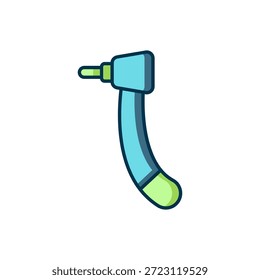 Icono relleno del taladro del diente aislado en el fondo blanco. Pieza de mano dental para herramientas de perforación y rectificado. Estilo de contorno relleno plano con sombra. Vector