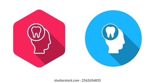 Filled and outline Toothache icon isolated with long shadow background.  Vector