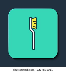 Filled outline Toothbrush icon isolated on blue background. Turquoise square button. Vector