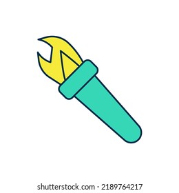 Símbolo relleno Icono de llama de antorcha aislado en fondo blanco. Bomba de símbolo caliente, potencia de llama, inflamación y calor.  Vector