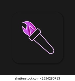 Filled outline Torch flame icon isolated on black background. Symbol fire hot, flame power, flaming and heat. Flat filled outline style with shadow. Vector