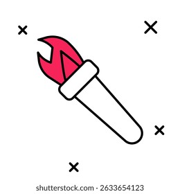 Contorno preenchido Tocha ícone da chama isolado no fundo branco. Fogo de símbolo quente, energia de chama, chamas e calor.  Vetor