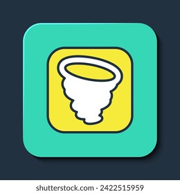Filled outline Tornado icon isolated on blue background. Cyclone, whirlwind, storm funnel, hurricane wind or twister weather icon. Turquoise square button. Vector