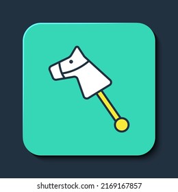 Filled outline Toy horse icon isolated on blue background. Turquoise square button. Vector
