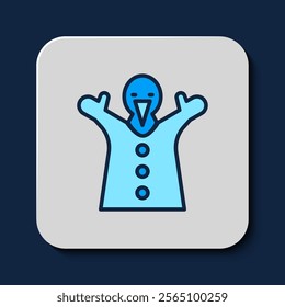 Filled outline Toy puppet doll on hand icon isolated on blue background.  Vector