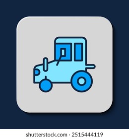Filled outline Tractor icon isolated on blue background.  Vector