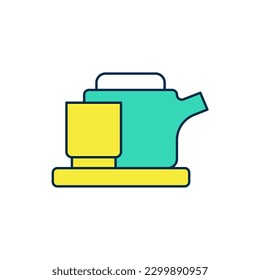 Filled outline Traditional tea ceremony icon isolated on white background. Teapot with cup.  Vector