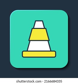 Filled outline Traffic cone icon isolated on blue background. Turquoise square button. Vector