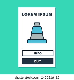 Filled outline Traffic cone icon isolated on turquoise background.  Vector