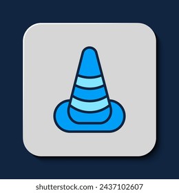 Filled outline Traffic cone icon isolated on blue background.  Vector