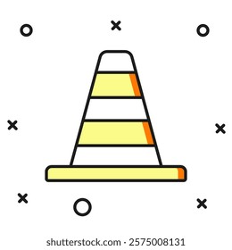 Filled outline Traffic cone icon isolated on white background. Flat filled outline style with shadow. Vector