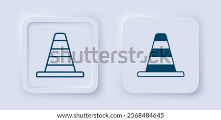 Filled and outline Traffic cone icon isolated on grey background. Square button. Vector