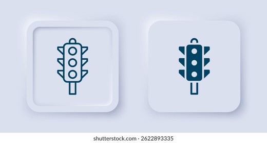 Filled and outline Traffic light icon isolated on grey background. Square button. Vector