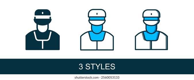 Filled outline Train conductor icon isolated on white background.  Vector