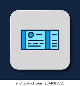 Filled outline Train ticket icon isolated on blue background. Travel by railway.  Vector
