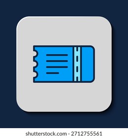 Filled outline Train ticket icon isolated on blue background. Travel by railway.  Vector