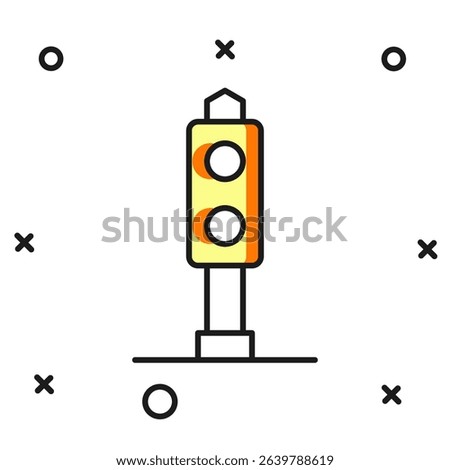 Filled outline Train traffic light icon isolated on white background. Traffic lights for the railway to regulate the movement of trains. Flat filled outline style with shadow. Vector