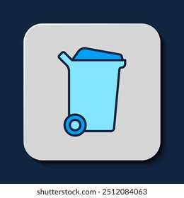 Filled outline Trash can icon isolated on blue background. Garbage bin sign. Recycle basket icon. Office trash icon.  Vector