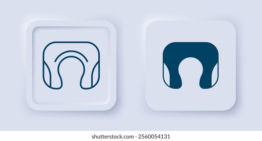 Filled and outline Travel neck pillow icon isolated on grey background. Pillow U-shaped. Square button. Vector