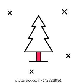 Icono de árbol de contorno relleno aislado sobre fondo blanco. Símbolo de bosque.  Vector