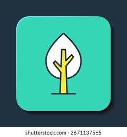 Icono de árbol aislado sobre fondo azul. Símbolo del bosque. Botón cuadrado turquesa. Vector