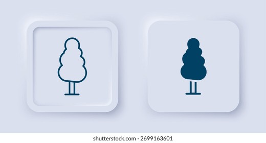 Relleno y contorno Icono de árbol aislado sobre fondo gris. Símbolo del bosque. Botón cuadrado. Vector