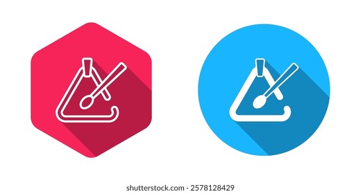 Filled and outline Triangle musical instrument icon isolated with long shadow background.  Vector