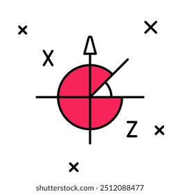Icono trigonométrico del círculo aislado en el fondo blanco.  Vector