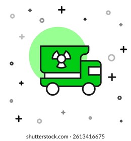 Filled outline Truck with radiation materials icon isolated on white background.  Vector