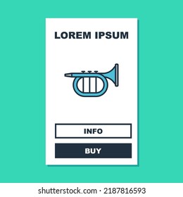 Filled outline Trumpet icon isolated on turquoise background. Musical instrument.  Vector