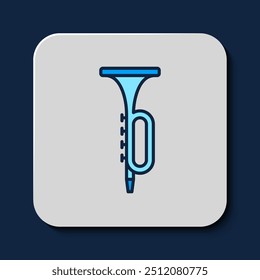 Filled outline Trumpet icon isolated on blue background. Musical instrument.  Vector