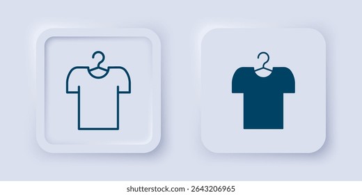 Filled and outline T-shirt on hanger icon isolated on grey background. Square button. Vector
