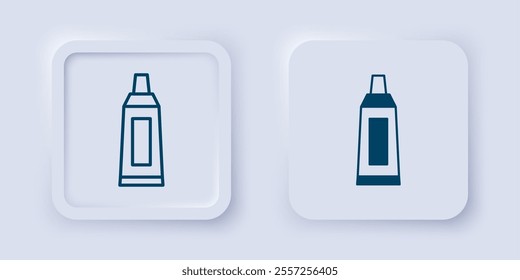 Filled and outline Tube with paint palette icon isolated on grey background. Square button. Vector