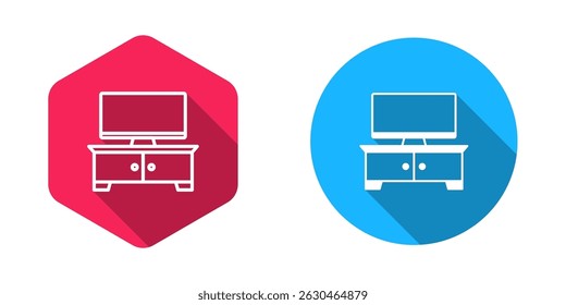 Filled and outline TV table stand icon isolated with long shadow background.  Vector