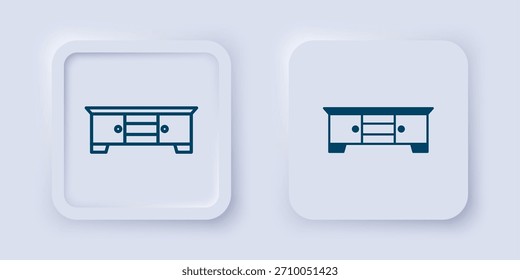 Icono de soporte de mesa de TV lleno y contorno aislado sobre fondo gris. Botón cuadrado. Vector