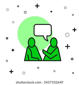 Filled outline Two sitting men talking icon isolated on white background. Speech bubble chat. Message icon. Communication or comment chat symbol.  Vector
