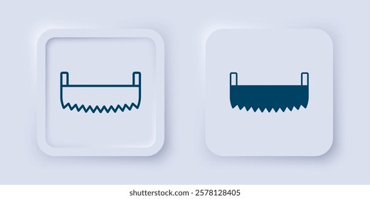 Filled and outline Two-handed saw icon isolated on grey background. Square button. Vector