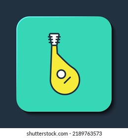 Filled outline Ukrainian traditional musical instrument bandura icon isolated on blue background. Turquoise square button. Vector