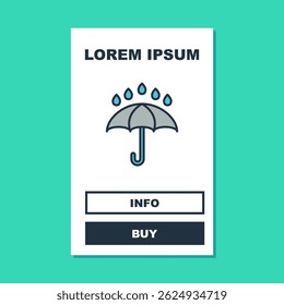 Filled outline Umbrella and rain drops icon isolated on turquoise background. Waterproof icon. Protection, safety, security concept. Water resistant symbol.  Vector