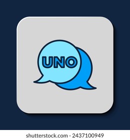 Filled outline Uno card game icon isolated on blue background.  Vector